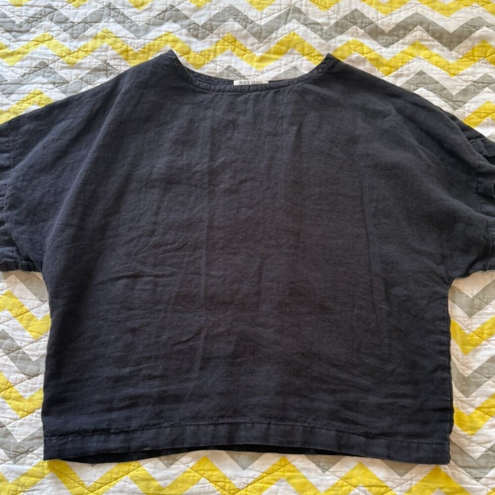 Black Crane Linen Shirt Size XS Boxy
